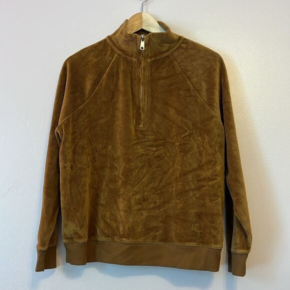 Madewell MWL Velour Half Zip Sweatshirt Lounge Retro 70s Dried Cedar Brown XS - Picture 4 of 10